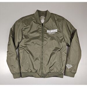 Diamond Supply Co. Bomber Jacket‎ Mens Medium Green Full Zip Orange Lining.